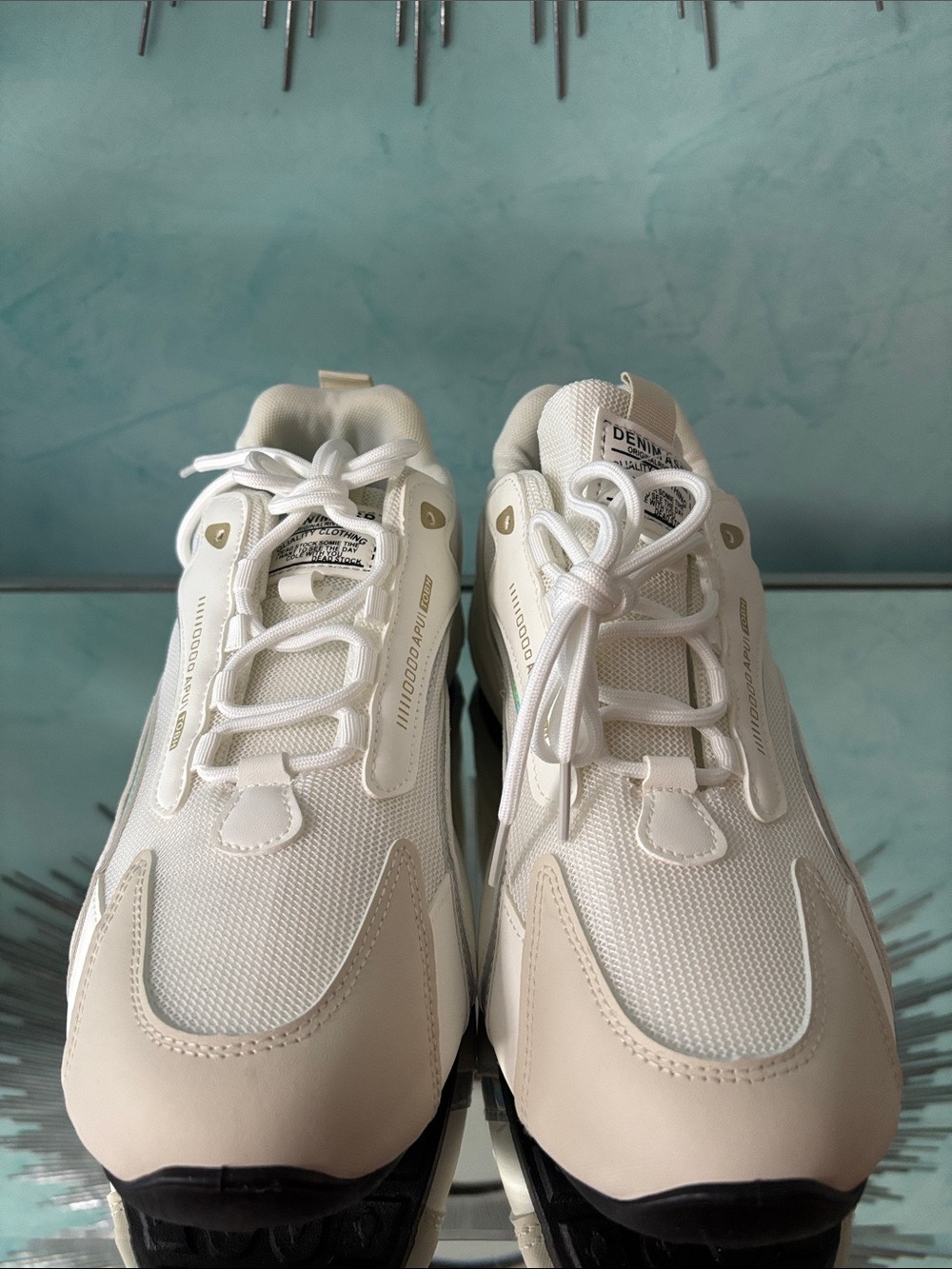 Denim&Co White and Beige Low-Top Athletic Sneakers